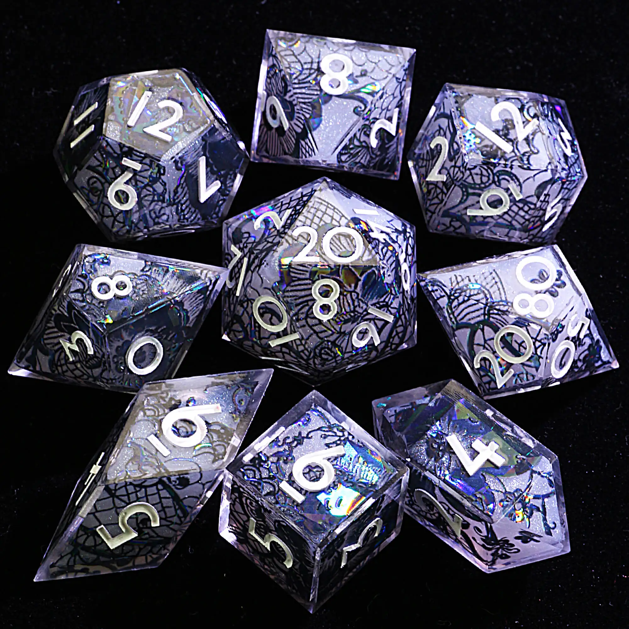 

Набор из 9 многогранных кубиков из смолы DD Dice Black Lace
