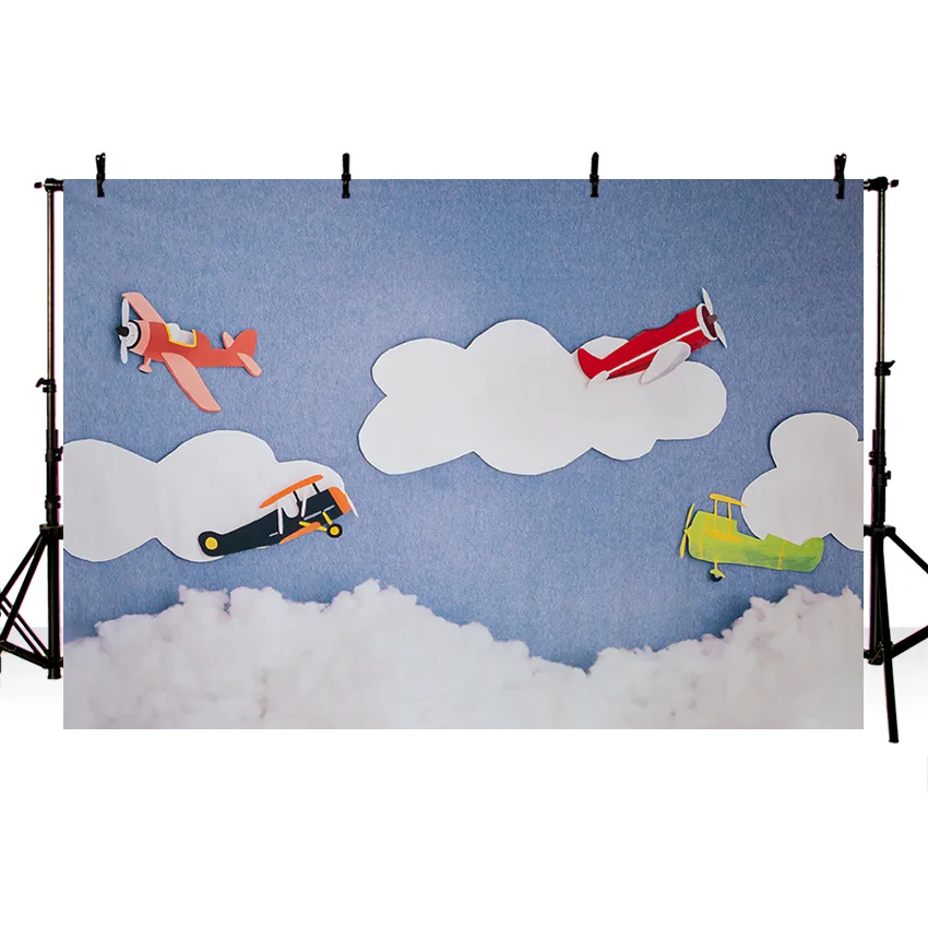 Mehofond Photography Background Blue Sky White Clouds Decor Backdrop Transportation Plane for Boy Birth Photo Studio Photophone