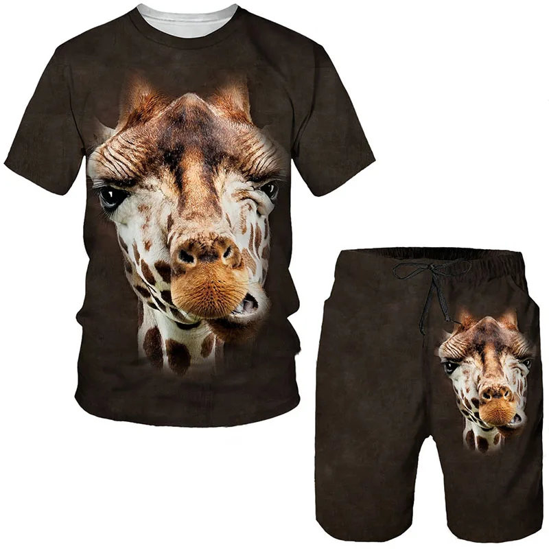 Kids T-shirt Sets Orangutan Tiger 3D Printed Animal Tracksuit T Shirts Shorts 2 Pieces Streetwear Oversized  child Sportswear