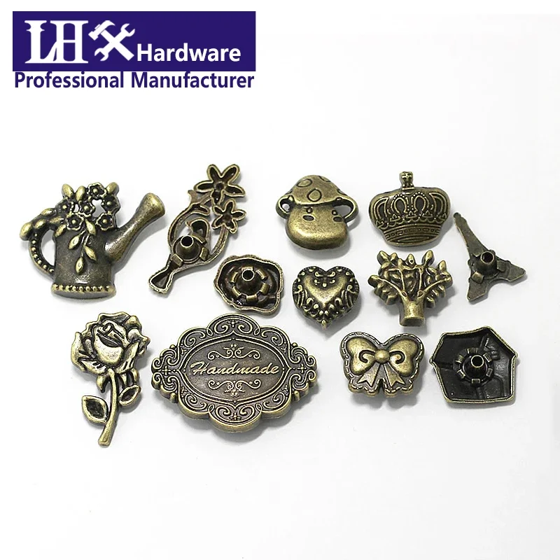 Rose DIY Handbag Cloth Crafts Accessories 10pcs/lot Vintage Bronze Color Zinc Alloy Snap Button Hardware I