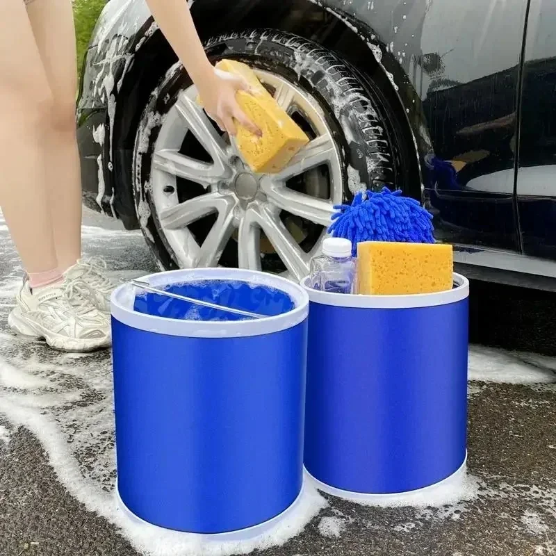 1pc 11L Portable Folding Car Wash Bucket, Travel Folding Bucket, Foldable Carrying Basket, Outdoor Fishing Bucket
