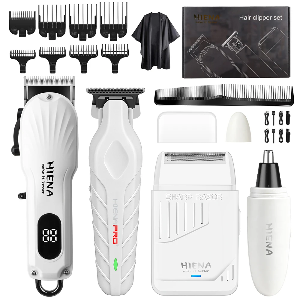 hiena-white-4in1-men-grooming-kit-lcd-cordless-hair-clipper-t-trimmer-foil-shaver-nose-trimmer-usb-barber-salon-home-tools