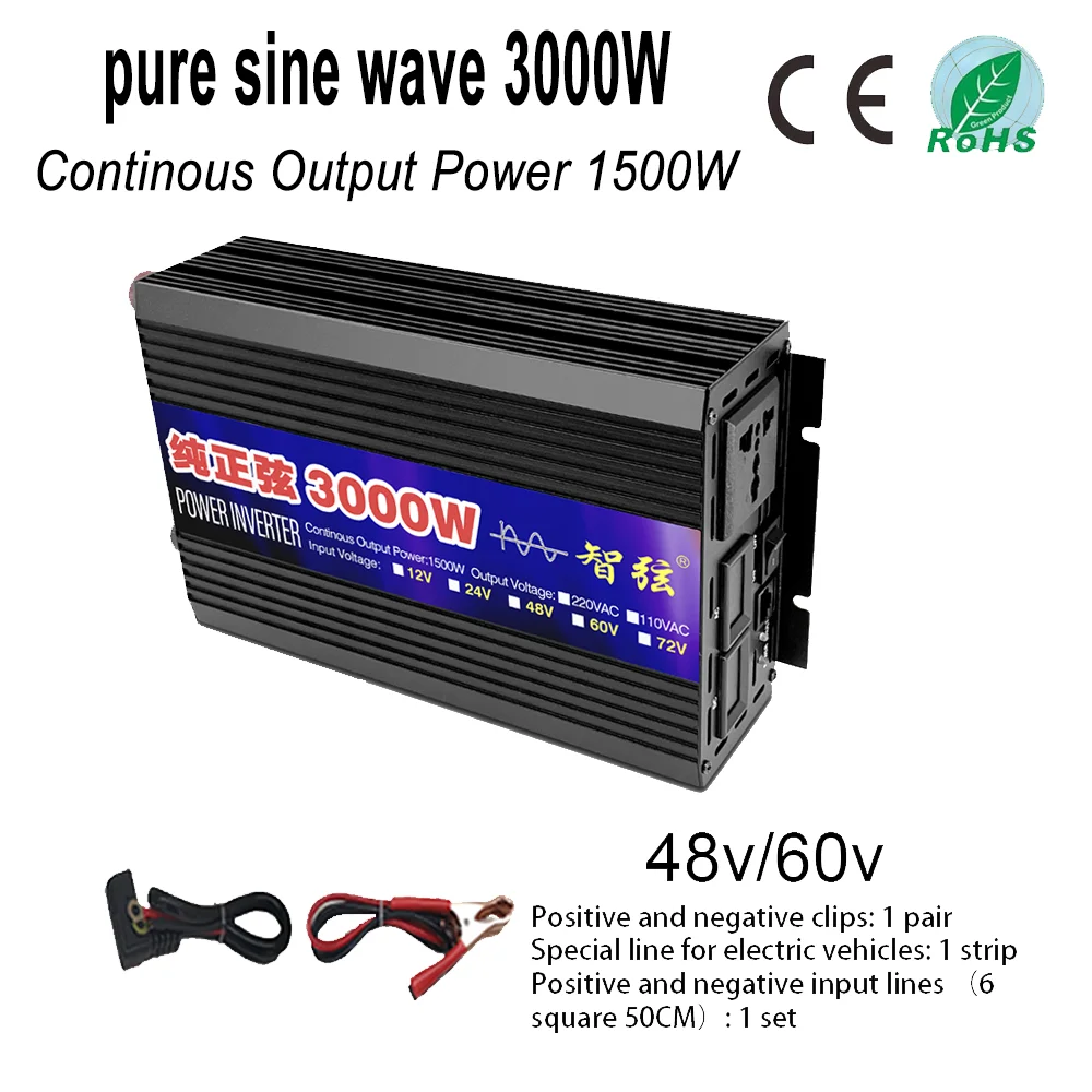 

3000W 12V 24v 48v 60v 220V 110V Inverter DC To AC Portable Power Voltage Converter Car Solar Inverter inversores