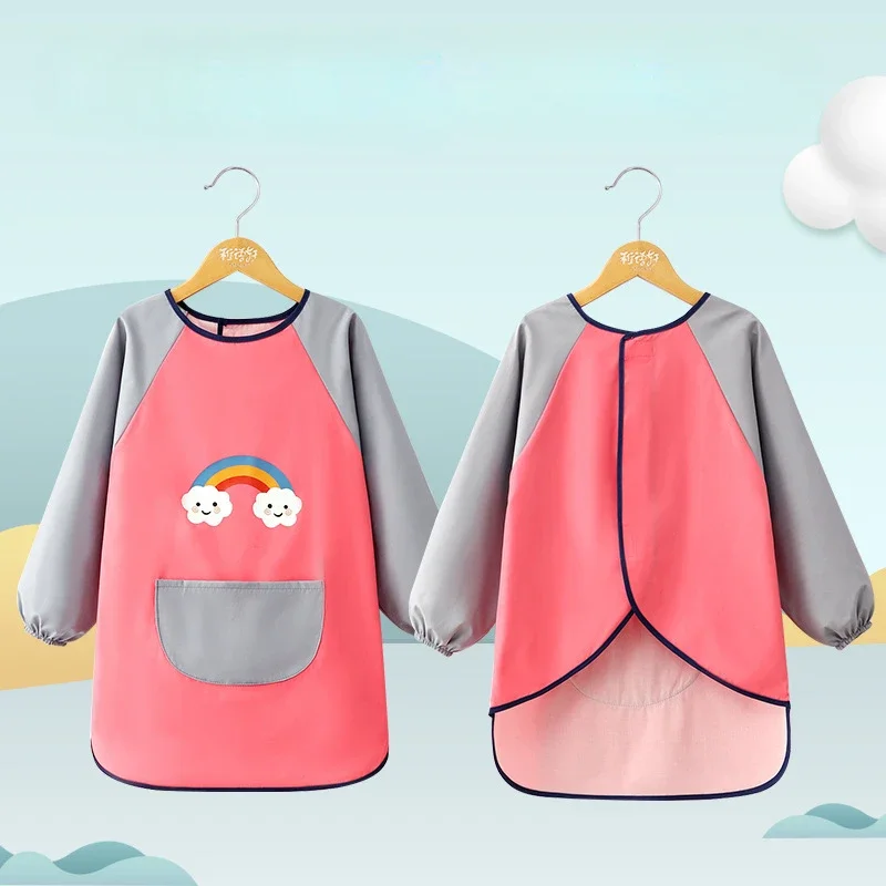 Cartoon Baby Waterproof Bib Drawing Clothes Kindergarten Feeding Anti-dirty Non-washable Long Sleeved Aprons for Girls and Boys