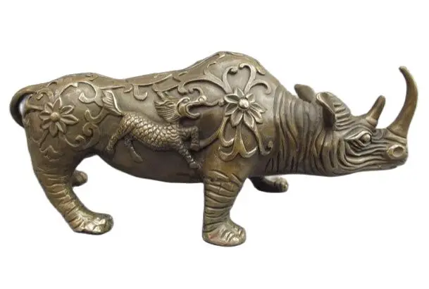 24CM Chinese Folk Copper Bronze Fengshui Lucky Kylin Kilin Kirin Rhinoceros Statue