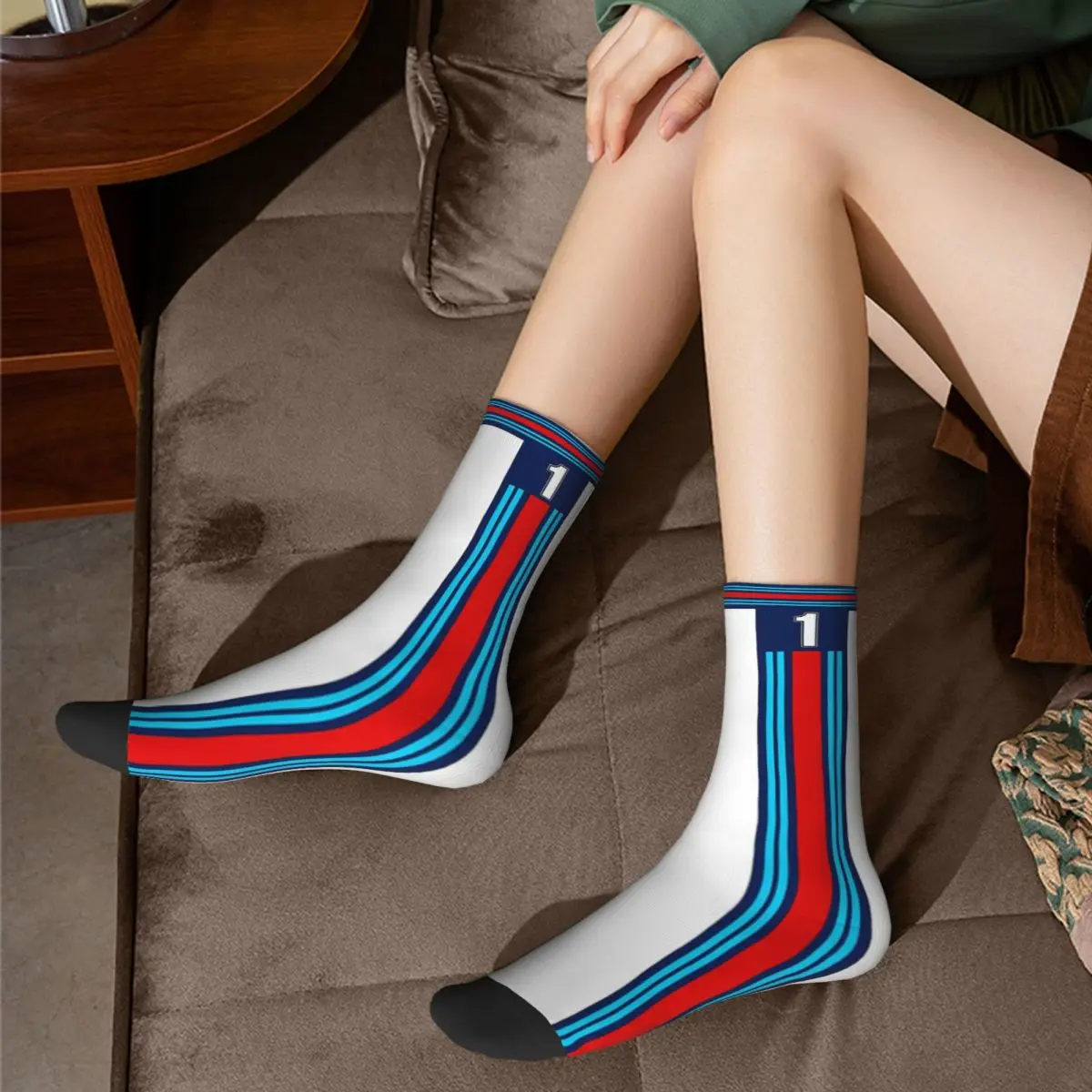 Martini Car Racing Striped style Unisex Winter Socks Happy Crew Socks Street Style Crazy Sock