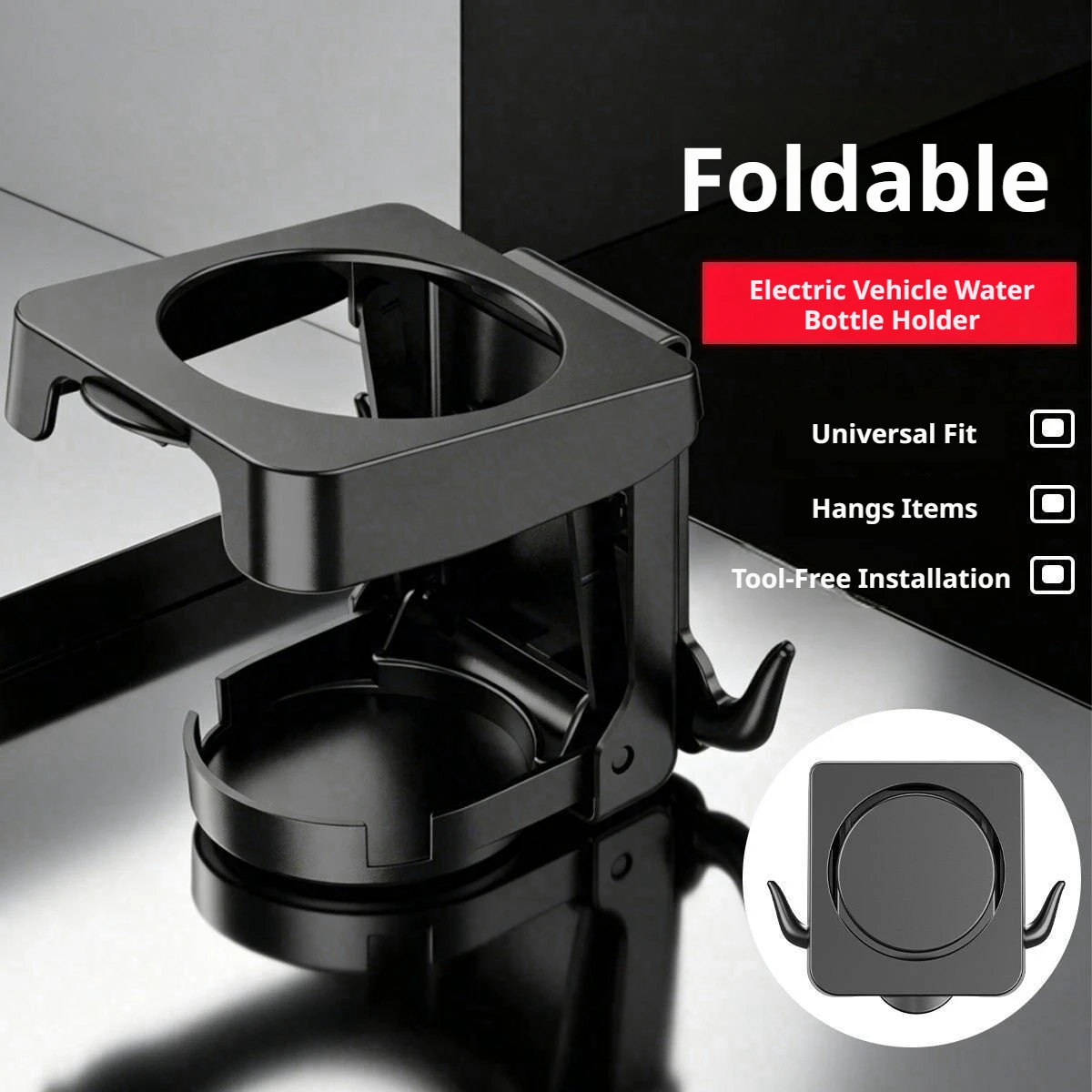 SEAMETAL Motorcycle Cup Holder 2 in 1 Foldable Hidden Drink Holder With Hooks for Hanging Goods Universal Car Door Electric Bike