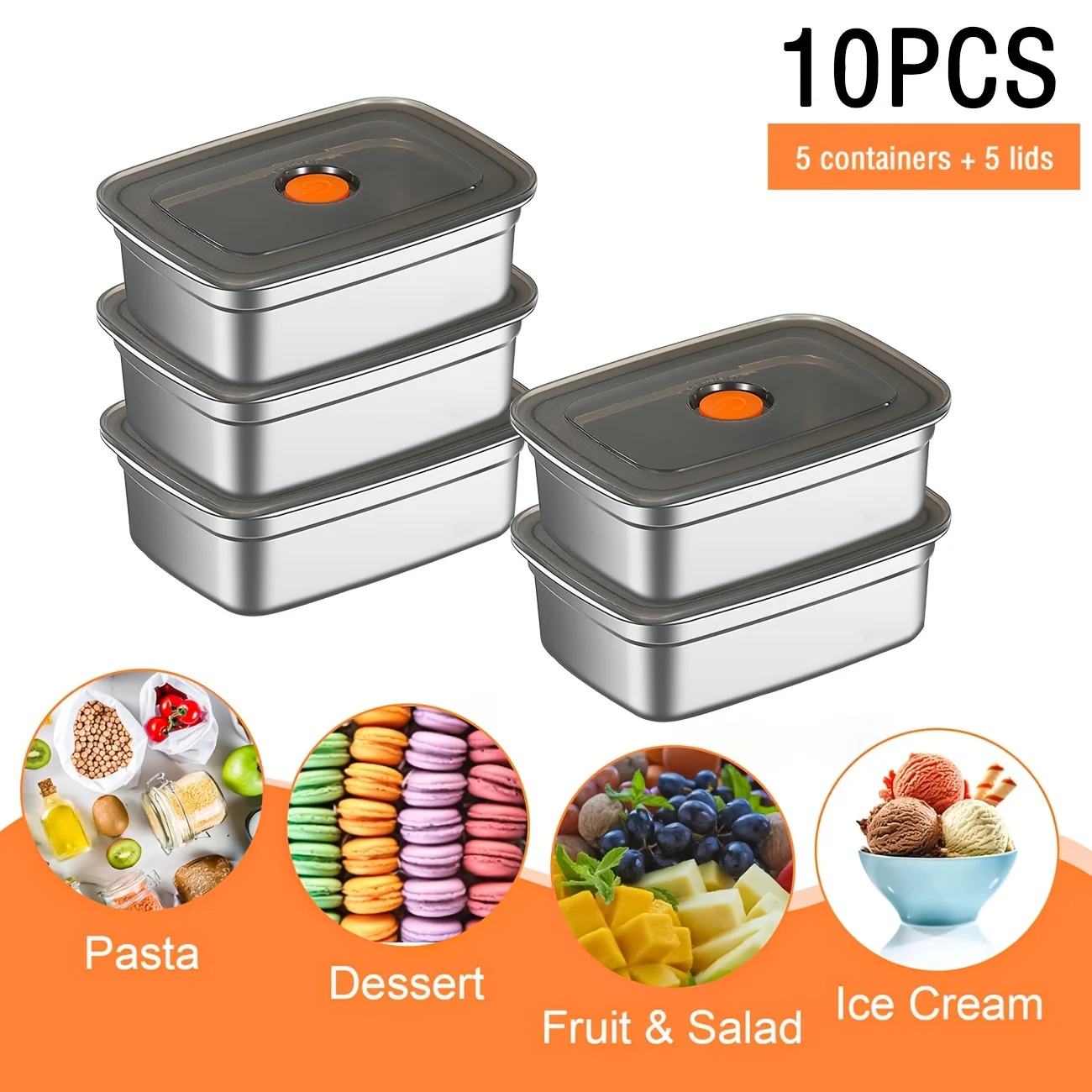

10-Piece Stainless Steel Food Storage Containers with Lids, Leakproof and Freezer/microwave Safe, Ideal for Home, Restaurant