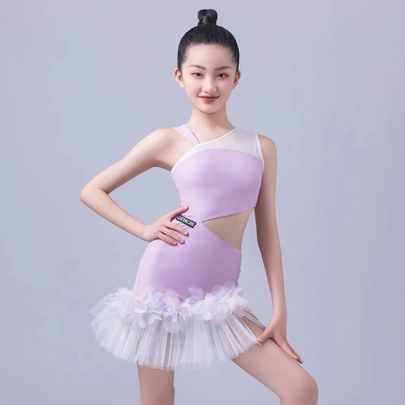 

New Children's Latin Dance Dress, Girls' Dance Practice Dress, Latin Dance Dress Competition Split Dress, Women's Performance