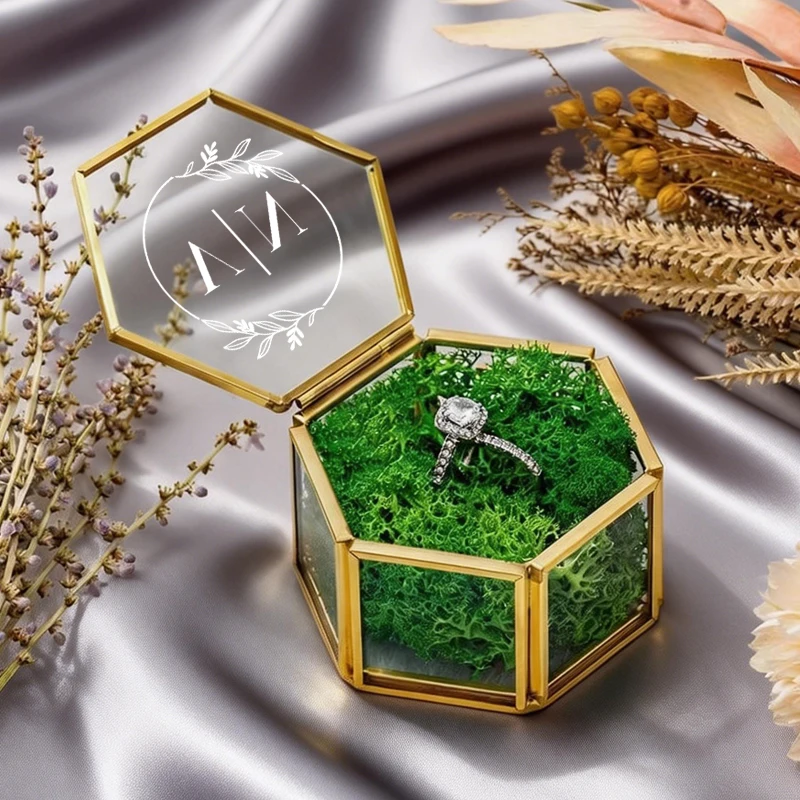 

Personalized Wedding Ring Box, Glass Ring Box Gold Metal Frame, Ring Display Box, Small Jewelry Box, Wedding Gift, Birthday Gift