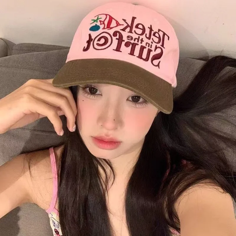 Retro Duckbill Cap Niche Contrasting Embroidery Versatile Face Enhancing Small Couple Sun Shading Dopamine Baseball Cap