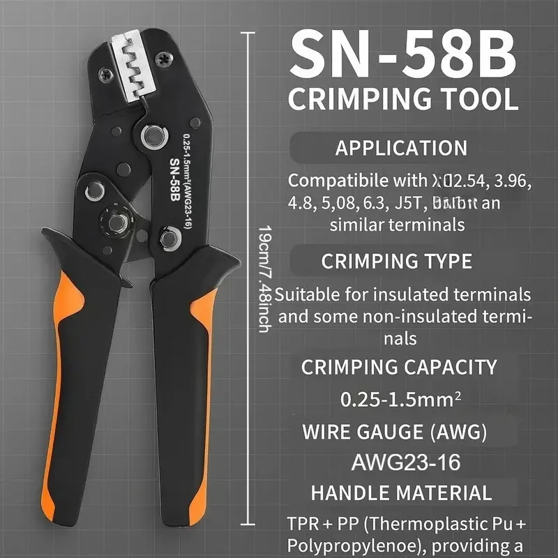 SN-58B Ratschen-Crimpwerkzeug-Set, 600 Stück isolierte Stecker-Buchsen-Kabelklemmen, 0,25-1,5 mm² AWG23-16, transparente Isolierhülsen – Detail 2