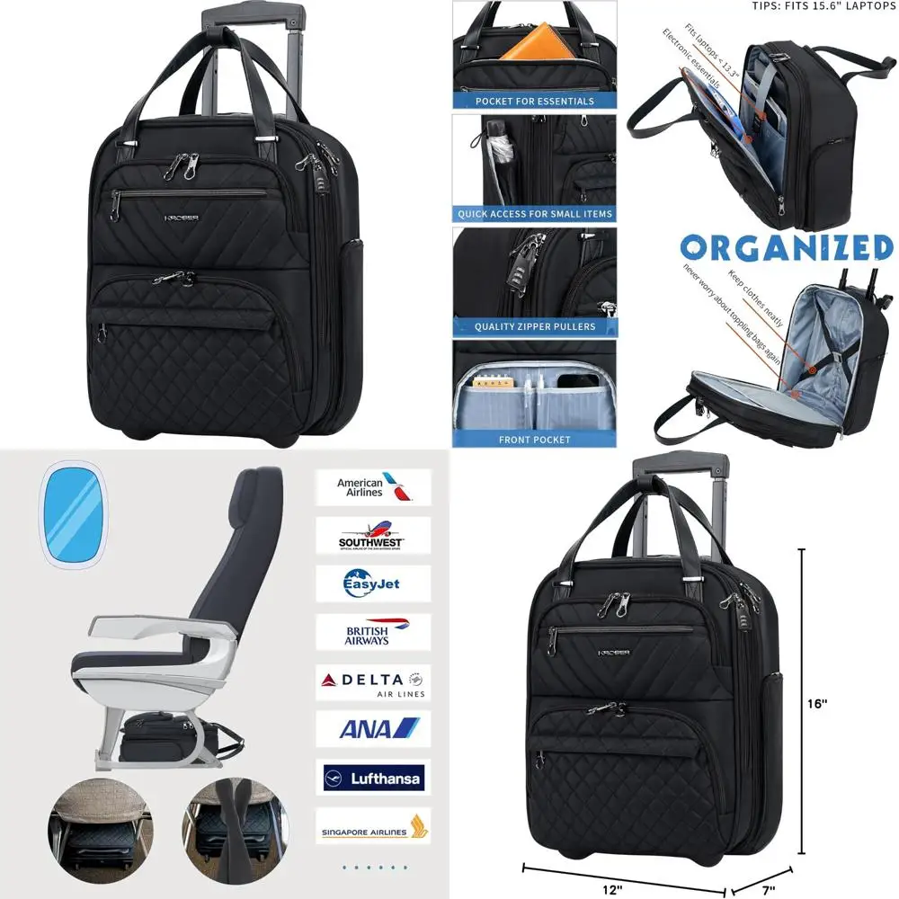 

Легкий 16-дюймовый многофункциональный ночной чемодан для мужчин и женщин, черный, идеально подходит для путешествий и удобства