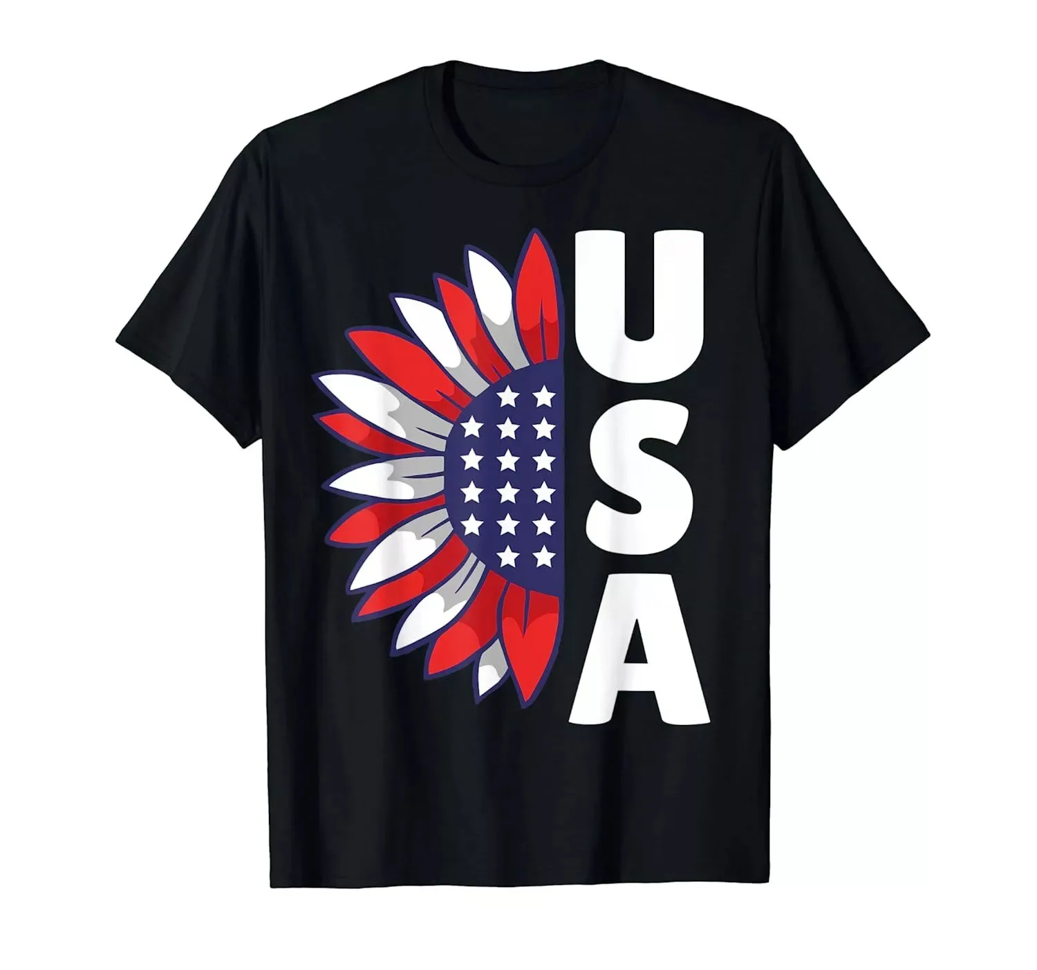 

U|S|A American-Sunflower: 4th of July Independence Day T-Shirt 100% Cotton