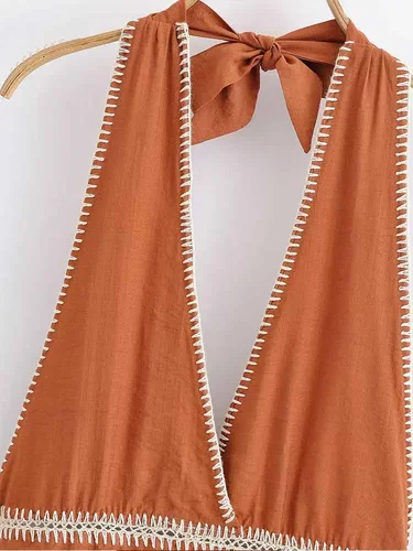 Imagen 2 del producto Vestido midi sin mangas con cuello en V, bordado simple, temperamento versátil, estilo europeo, nueva moda para mujer