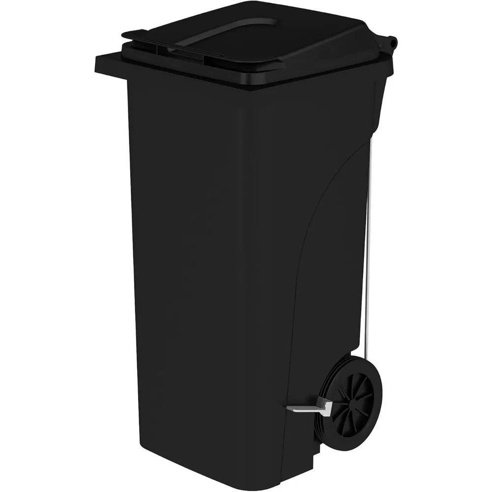 

Hands-Free 32 Gallon Plastic Trash Bin for Home, Office, and Industrial Applications in Black