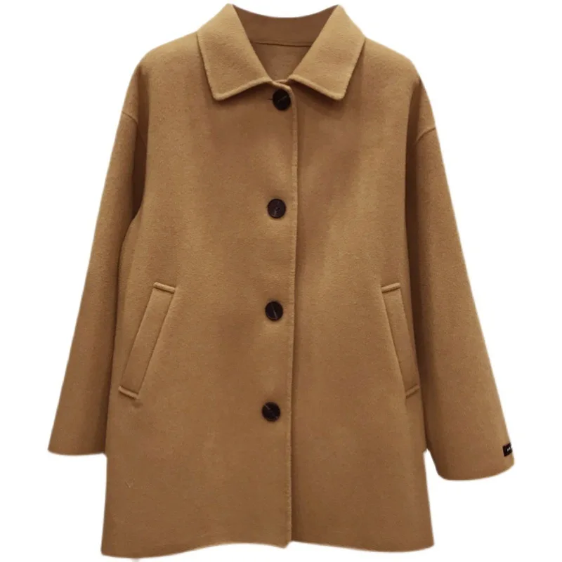 معطف صوف للنساء سترات صوفية واحدة الصدر بياقة مقلوبة معطف عتيق للمكتب ملابس خارجية للسيدات لخريف وشتاء 2025