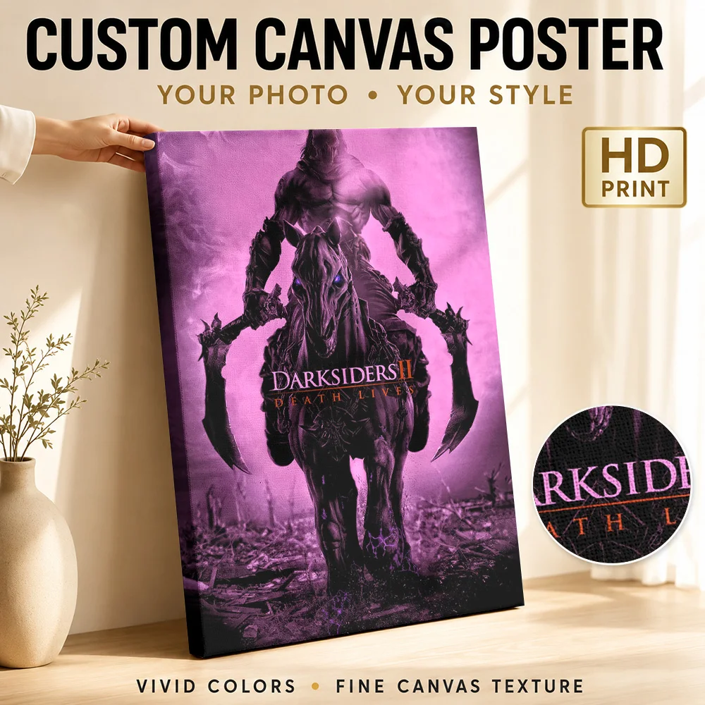 Darksiders II Death on Horse Framed Canvas Print Poster Personalized Photo Gothic Horror Wall Paintings Decoration for Bedroom