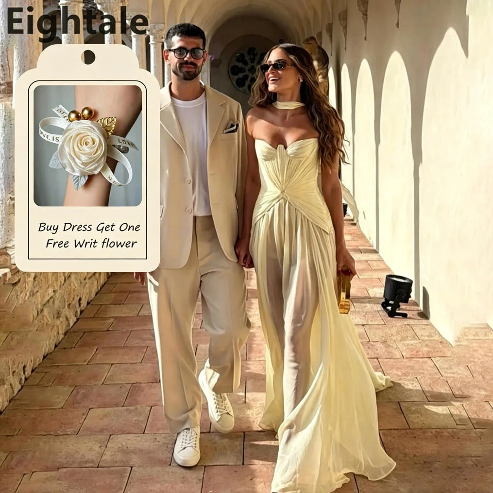 Eightale 2025 Sweetheart A Line Chiffon Maxi Evening Dress With Wrap Saudi Arabic Prom Dress Dubai Party Gown Customized