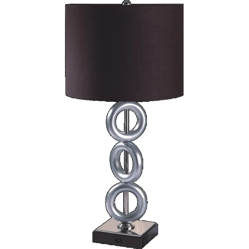 Stunning Silver 3-Ring Table Lamp Pair with Outlet Multifunctional Home Lighting Fixture