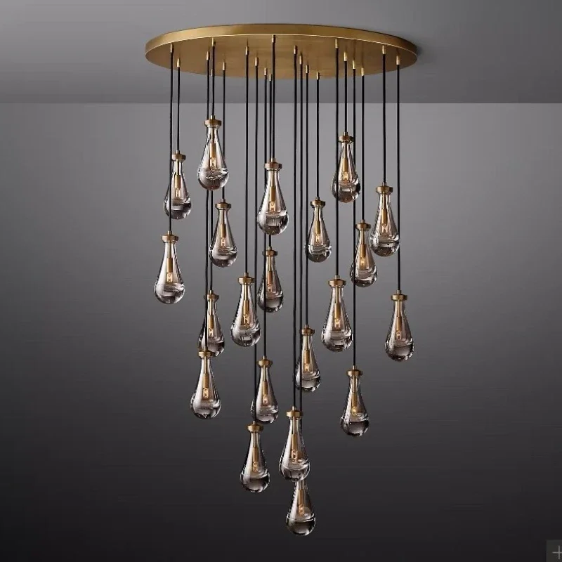 

Modern E14 Pendant Lights Vintage Large Water Droplets Crystal Lamps Living Rooms Study Rooms Hotels Villas Duplex Chandeliers
