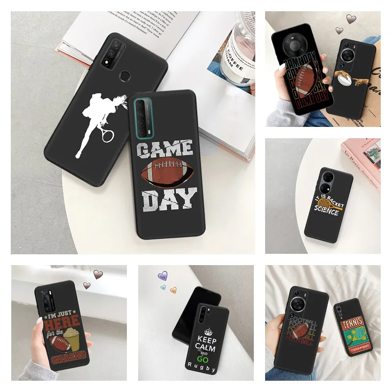 Phone Case for Huawei P30 P Smart P20 P40 Lite Honor X7b X8b X9b Tennis Rugby Moto G30 G31 Game Day Soft Black Silicone Cover