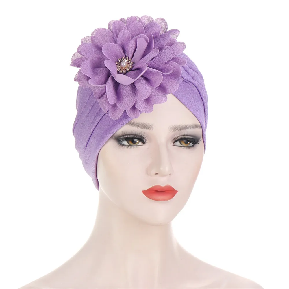 Big Flower Turban for Women Muslim India Hat Chemo Cap Head Scarf Fashion Headwear Hair Accessories Hijab Turbante Bonnet Cover