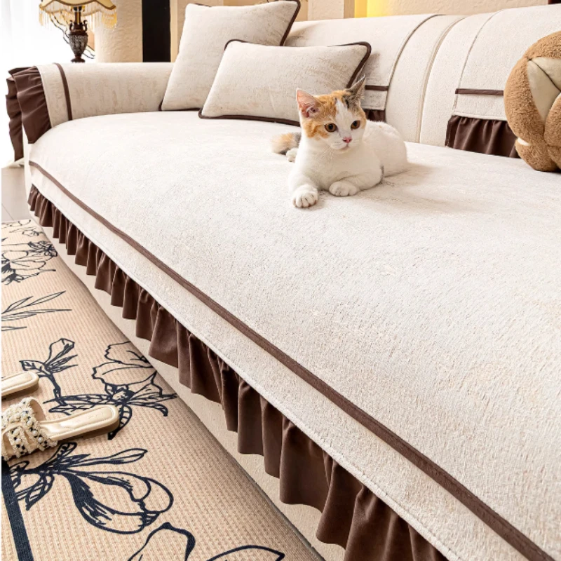 Sarung Sofa Chenille Mewah Ringan Universal Anti-Selip Handuk Sofa Housse Canape Alas Pelindung Sofa untuk Dekorasi Ruang Tamu