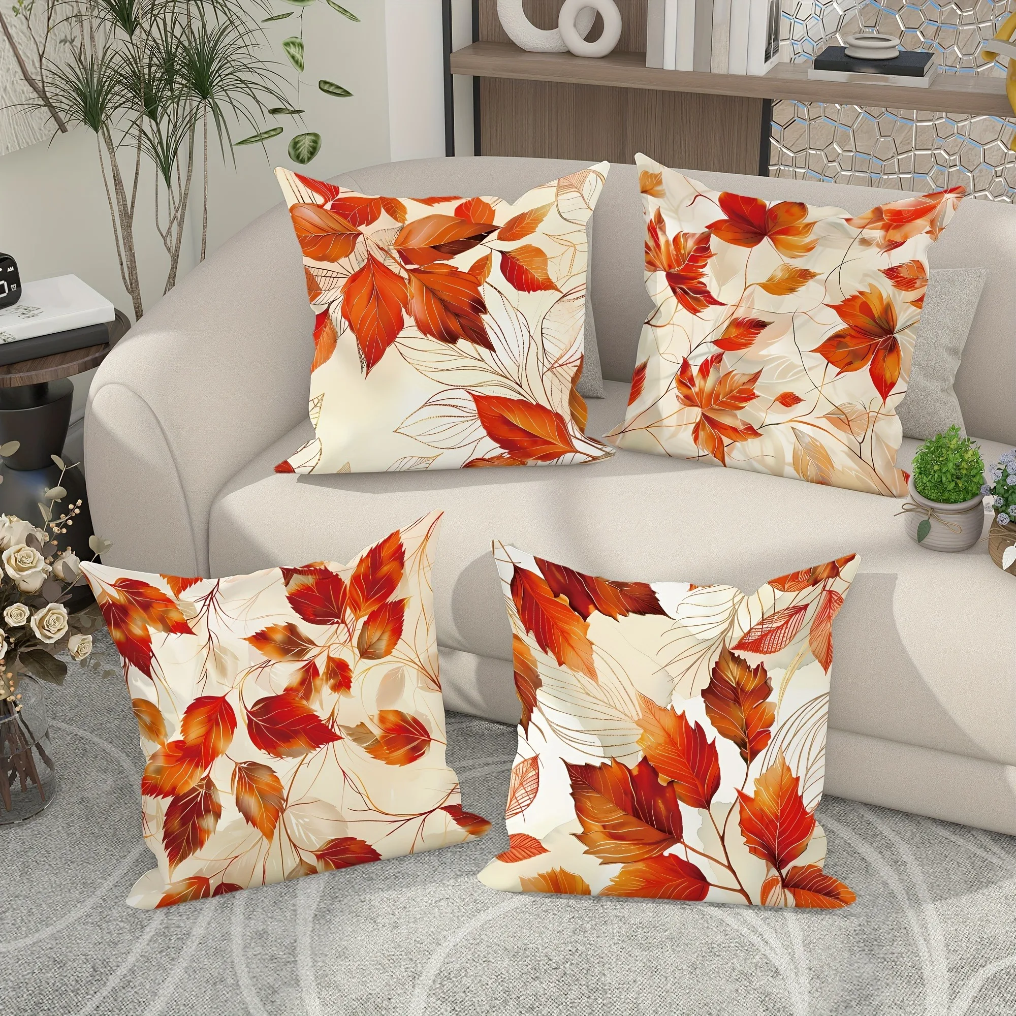 4Pcs Autumn Maple Leaf Pillow Covers 45x45cm Double-sided Printed Fall Foliage Cushion Cases Seasonal Home Decor Throw Pillows