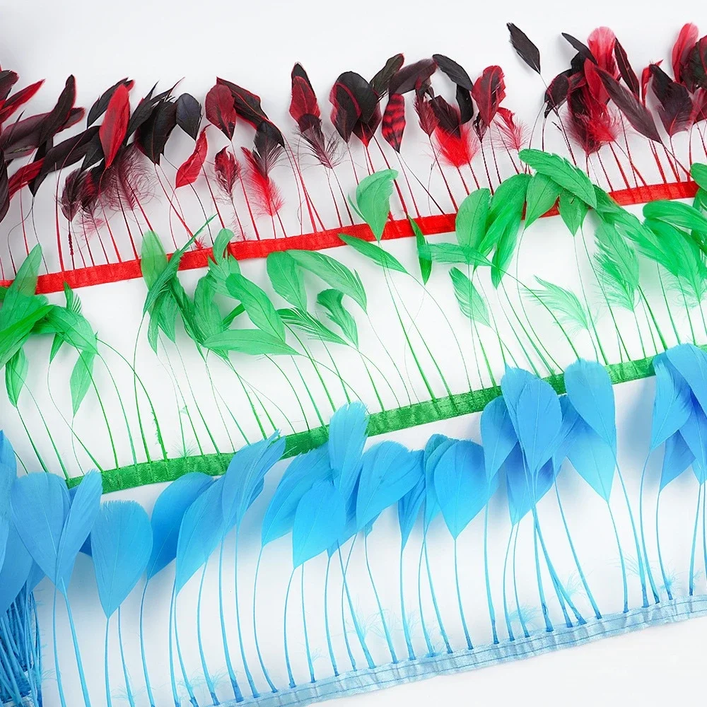 1-10M Chicken Goose Feather Ribbon Trim 10-19CM Natural Feather Fringe for Stage Outfits Dancewear Clothing Sewing Decor