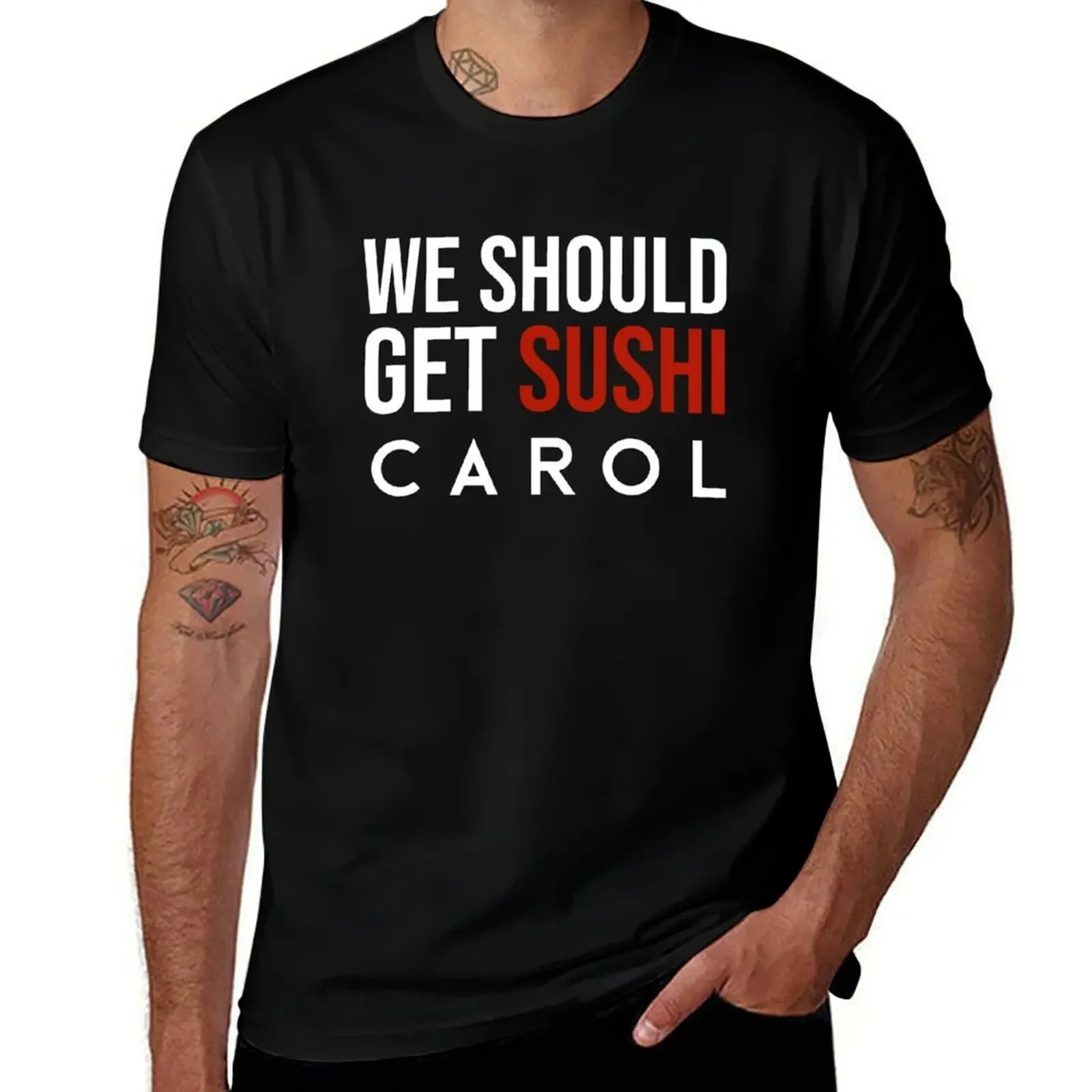 

we should get sushi carol video meme funny T-Shirt graphic tee shirt blue archive mens t shirt graphic