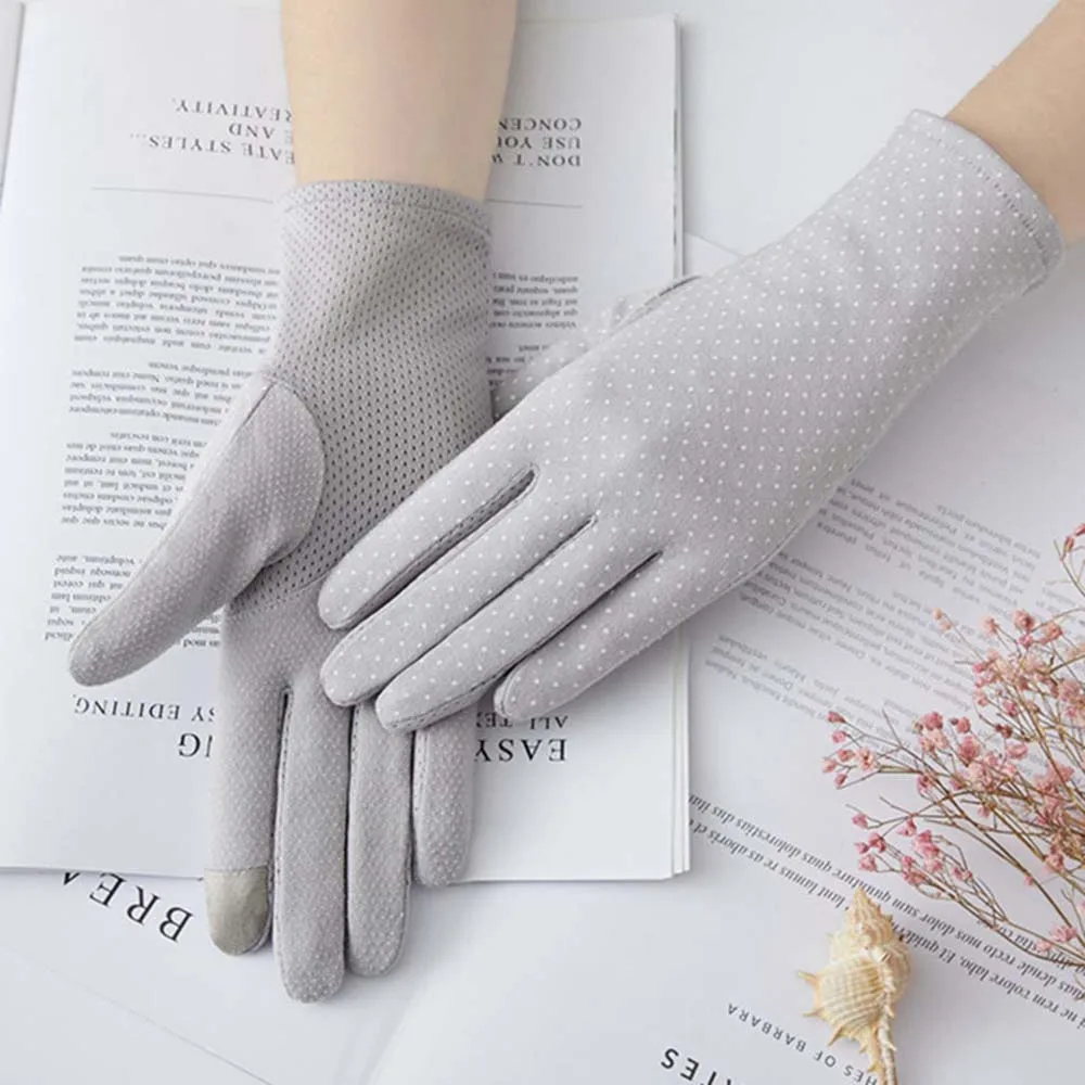 

Women Sunscreen Dot Driving Short Gloves Touch Screen Sun Protection Gloves