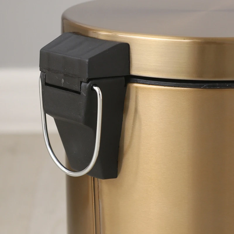 

Modern 5L Stainless Steel Champagne Silent Hotel Bathroom Dust Bin and Kitchen Household Metal Waterproof Garbage Can