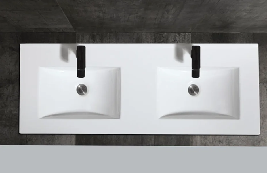 hotel modern double bathroom sink ceramic vanity with square basin (120cm)