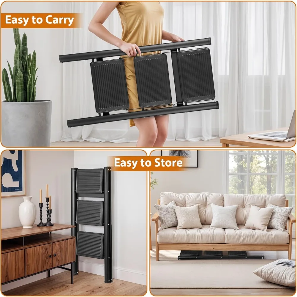 draagbare vouwladder met brede antisliptreden, stevige stalen opstapkruk voor volwassenen, lichtgewicht en compact