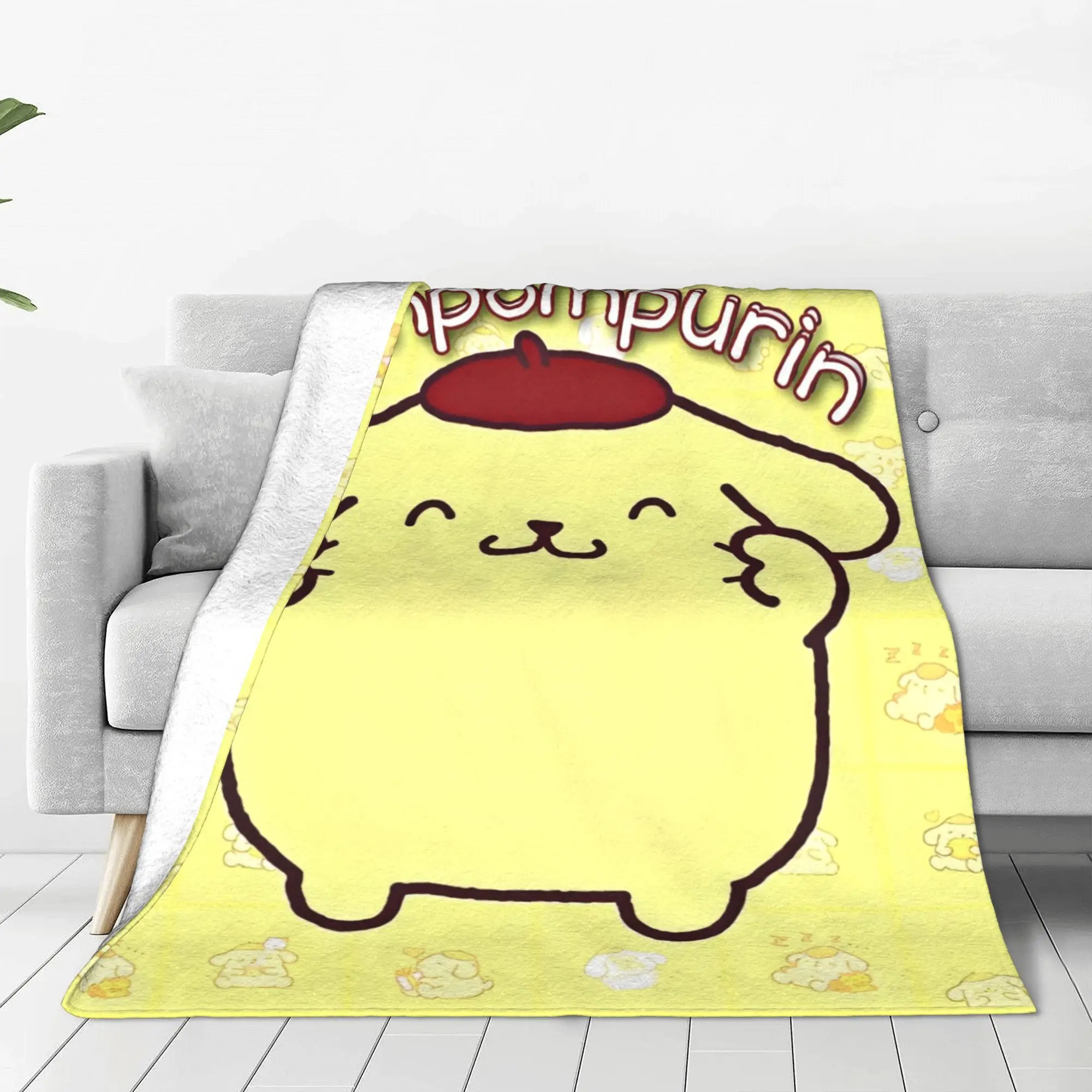 Kawaii Aesthetics Pompompurin  Blanket Sanrio Dog Mascots  Flannel Awesome Warm Throw Blanket for Chair Covering Sofa  Winter