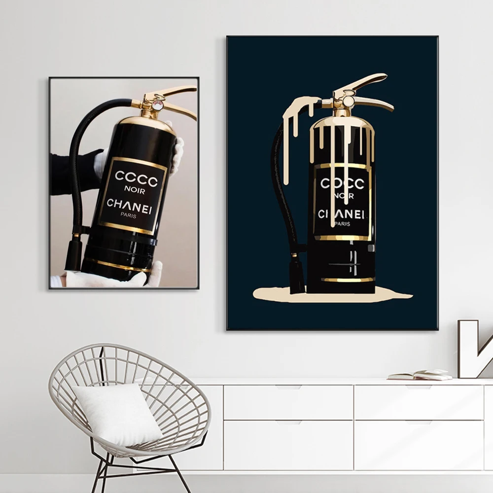 Feuerlöscher Gold und Schwarz Luxus Poster Leinwand Wand Kunstdrucke Moderne Pop Gemälde Wohnzimmer Dekoration Bild