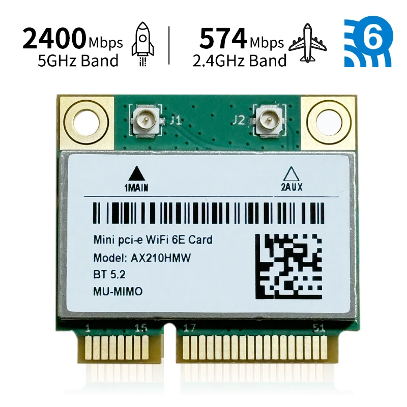 

WiFi 6E AX210HMW Mini PCI-E Wifi Network Card Bluetooth 5.3 For AX210 Card 802.11AX Wireless Wi-Fi Adapter For Desktop Laptop