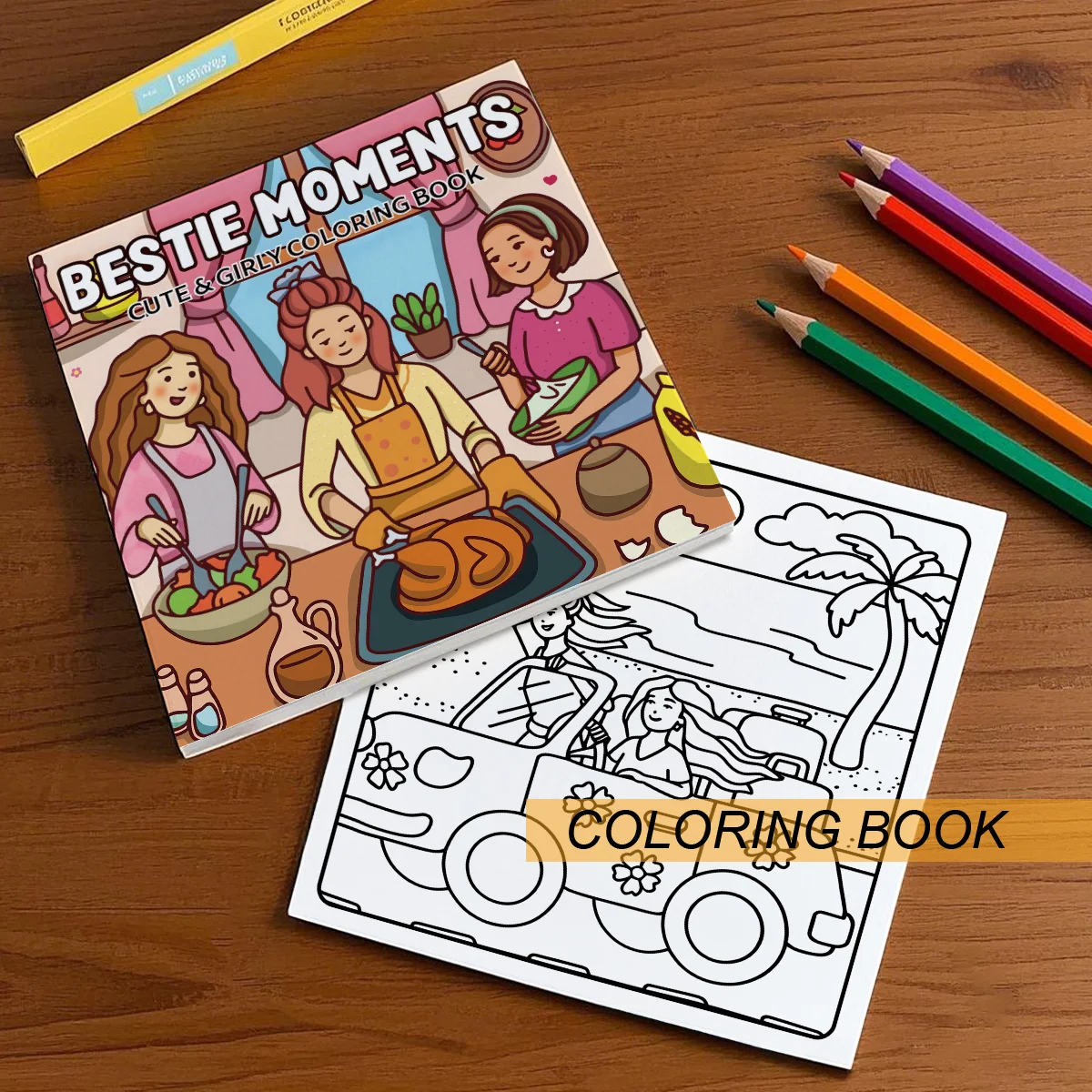 BESTIE MOMENTS Cute & Girly Coloring Book 24 Pages For Adults Teens Stress Relief Relax Drawing Book Birthday Party Gift
