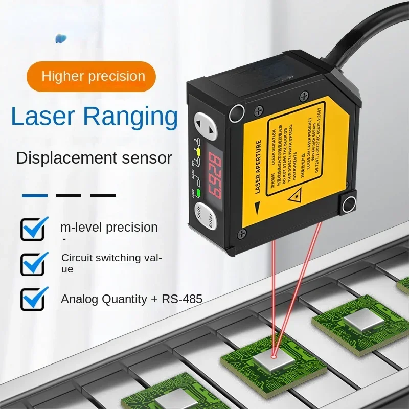 High-precision laser ranging displacement sensor, switching quantity, analog RS-485 communication optional