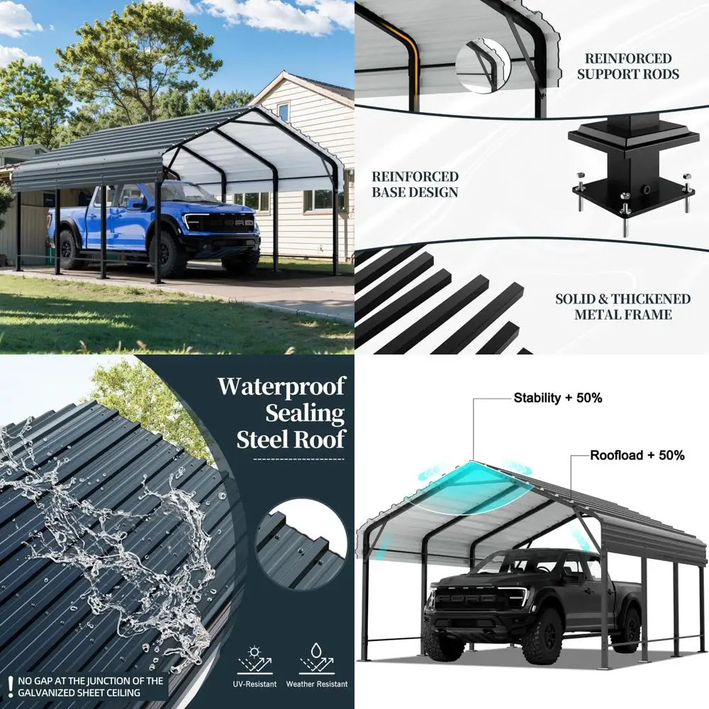 12x15 ft carport, heavy duty carports canopy with galvanized steel roof and frame, metal carportes upgraded extra large garage