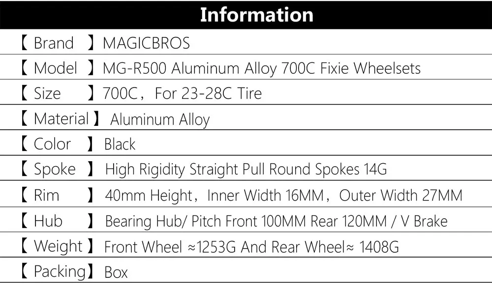 MAGICBROS Fixie Laufradsatz für Bahnrad mit V-Bremse, 40MM 60MM Clincher Einzelgang-Fahrradlaufräder 700C für Fixed-Gear-Bikes – Detail 2