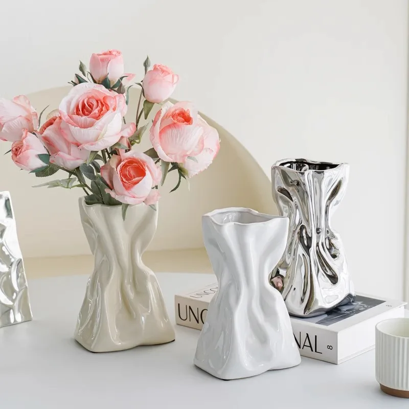 

minimalist ceramic vase - irregular home decor for entryways, light luxury ornament, high-end floral arrangement display piece