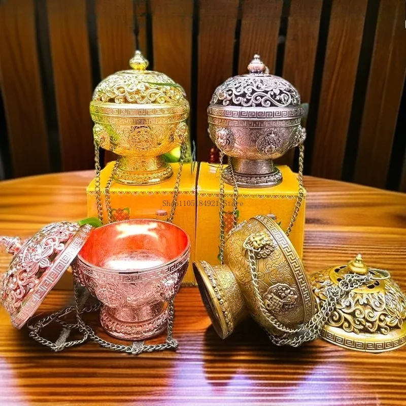 13CM Tibetan Hanging Alloy Incense Burner Ethnic Style Decorative Ornaments Home Buddhist Hall Enshrine Worship Supplies Stove