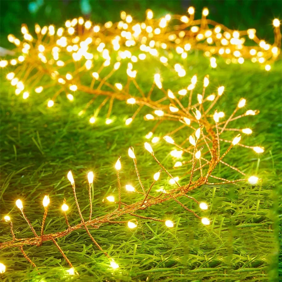 3M 6M 9M 12M LED Fairy Light Cluster Light Outdoor Firecracker String Light with Remote Holiday Party Wedding Decor Garland