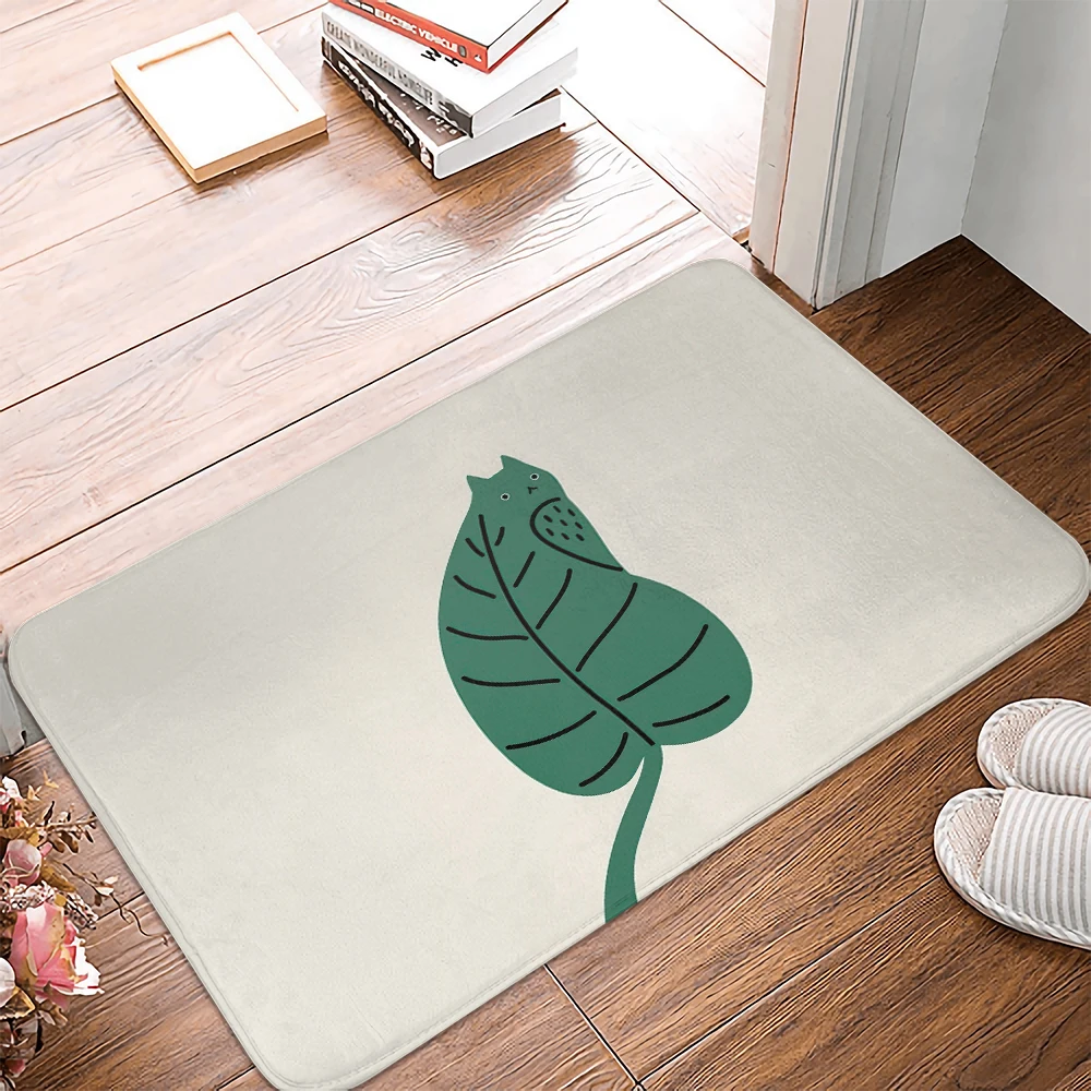 The cat Green Leaves Floor Mats Bathroom Non-Slip Mat Kitchen Living Room Bedroom Doormats Carpets Washable Home Decor