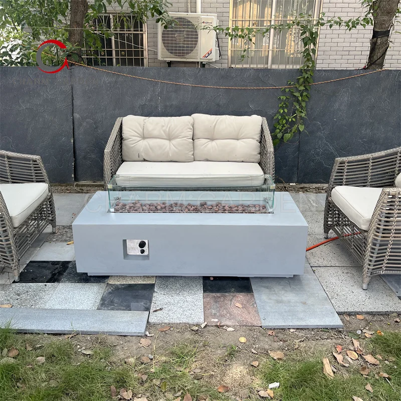 Modern Rectangle Gas Fire Pit Stylish Outdoor Concrete Patio Heater Hot Sale Furniture