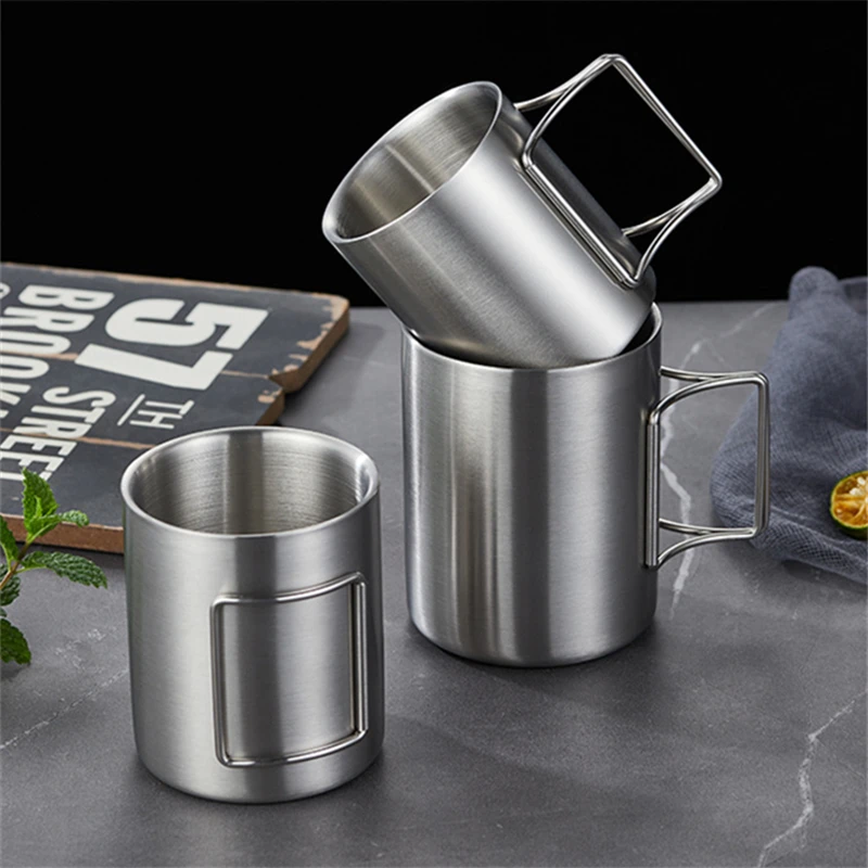 

200/300/400ml Coffee Mug Stainless Steel Drinkware Double Wall Insulated Cup Travel Tumbler Home Office Coffee Cups with Handle