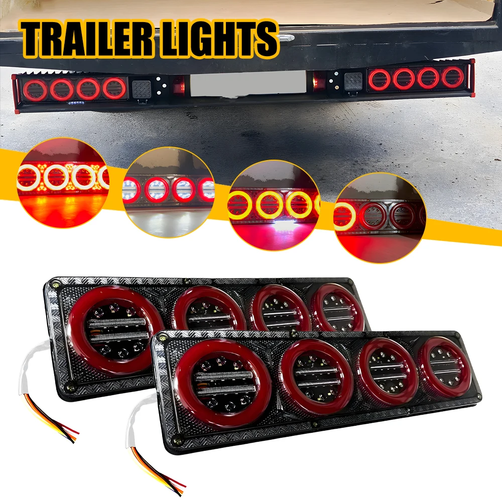 

2 шт./компл. задний фонарь, задние фонари для грузовиков UTE, прицепов, автобусов, красный + янтарный + белый светодиодный стоп-сигнал 12-24 В