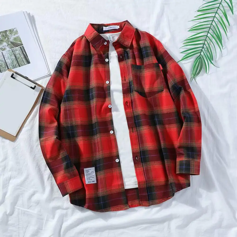 

Fashion Harajuku Plaid Men Shirts Spring Autumn Winter High Quality Casual Flannel Men Retro Long Sleeves Shirt Blouses